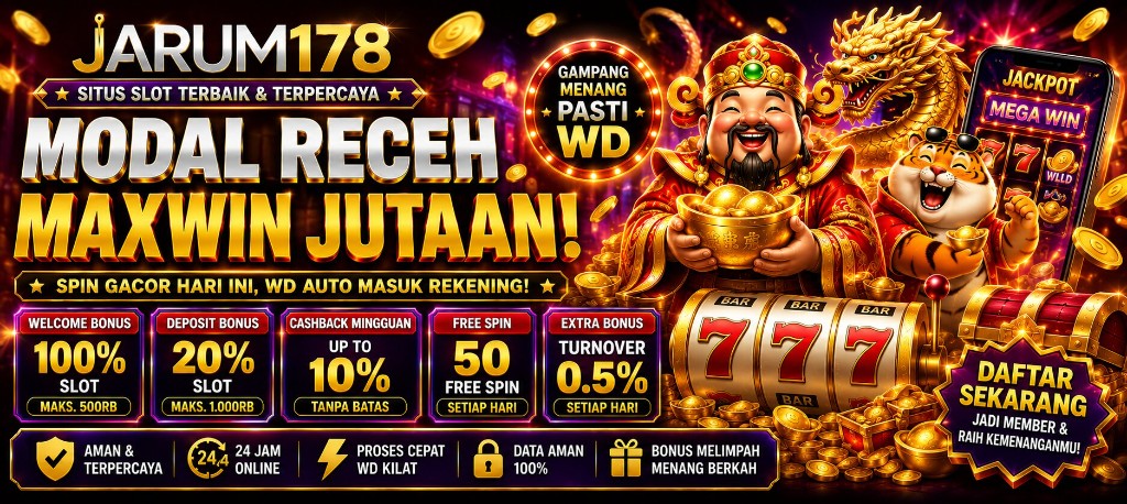 Banner SURGAVIP modal receh cuan jutaan — bonus slot jackpot surgavip 100%, cashback surga vip, free spin tier platinum